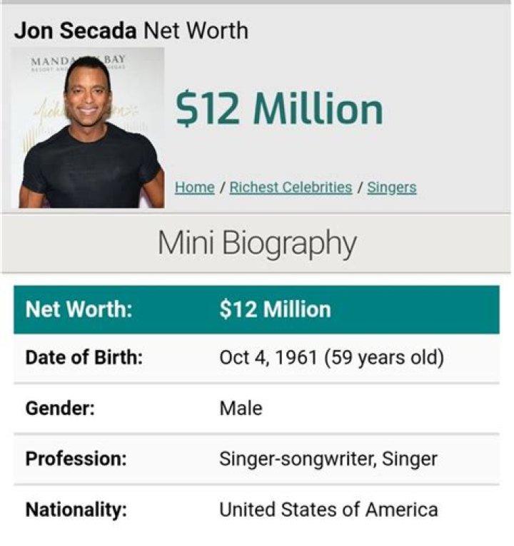 Jon Secada Net Worth, Income, Salary, Earnings, Biography